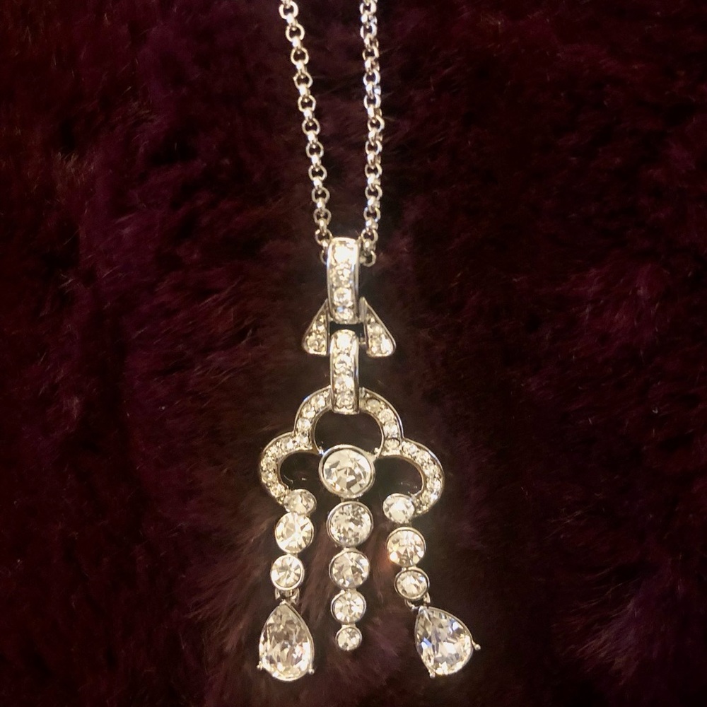 New Kenneth Lane long drop hanging crystals pendant chain necklace Holt Renfrew
